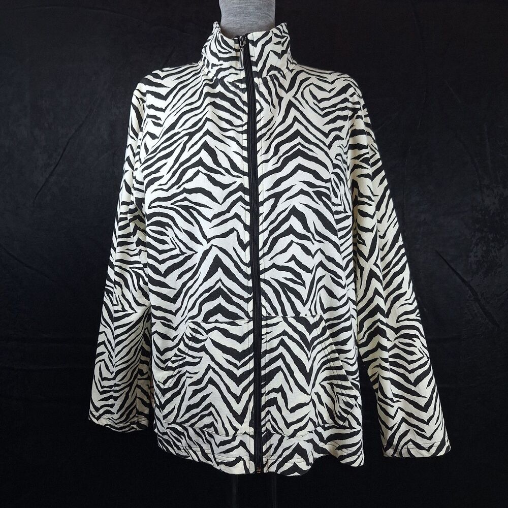 Onque Woman Zebra Print Zip up Jacket 100 Cotton Size 1XL Y2K Bold Statement